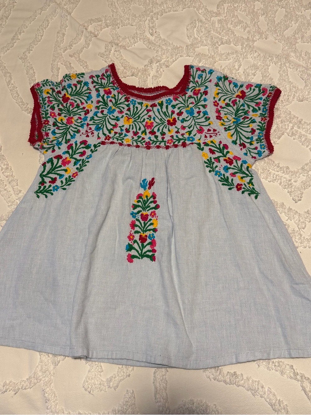 Frances valentine Hand-Embroidered Light Blue women’s top XS 100% cotton Mexico